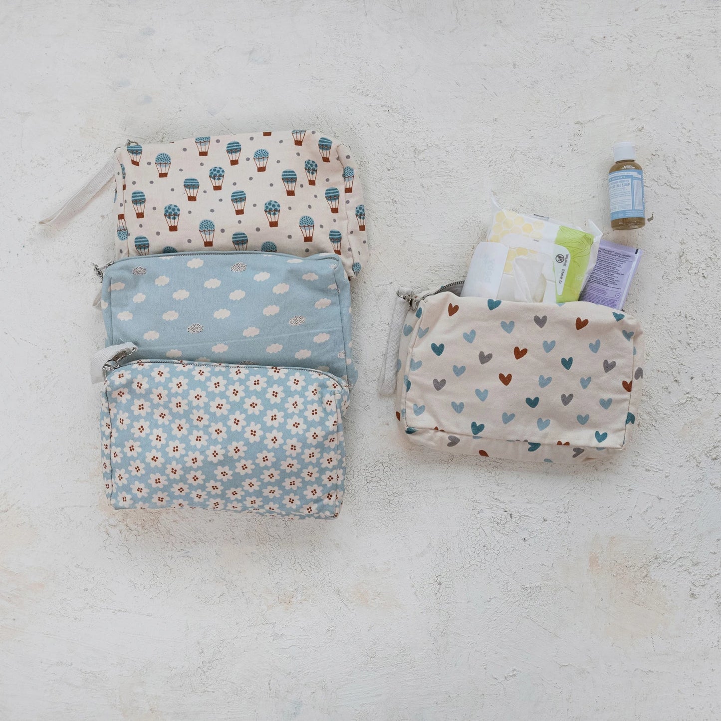 Cotton Diaper/Wipe Plastic-lined Pouch -4 Patterns