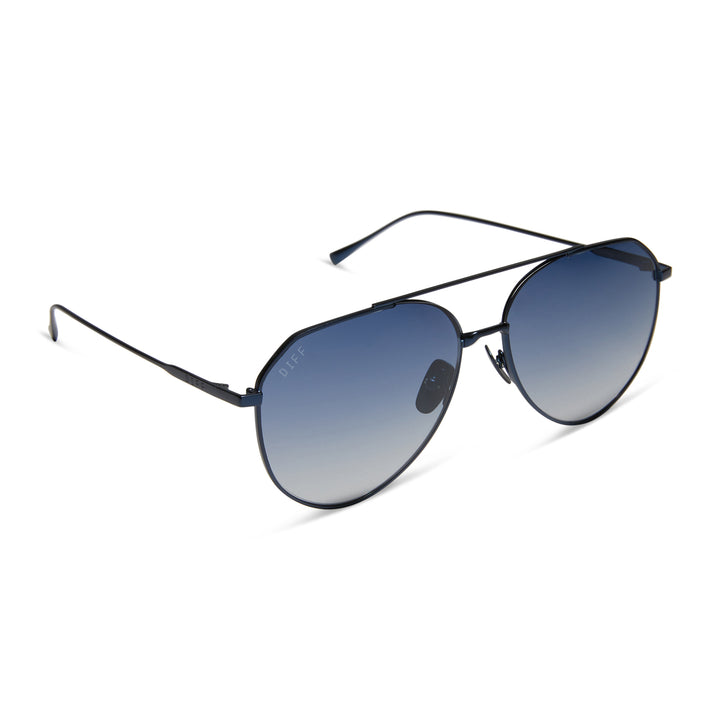 Diff Eyewear “Dash” Deep Navy Metal Aegean Blue Flash Sunglasses