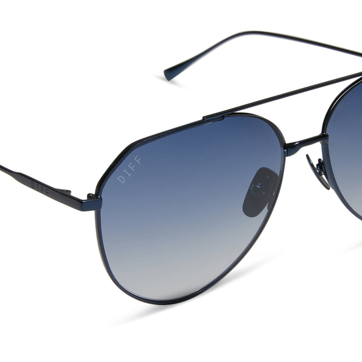 Diff Eyewear “Dash” Deep Navy Metal Aegean Blue Flash Sunglasses