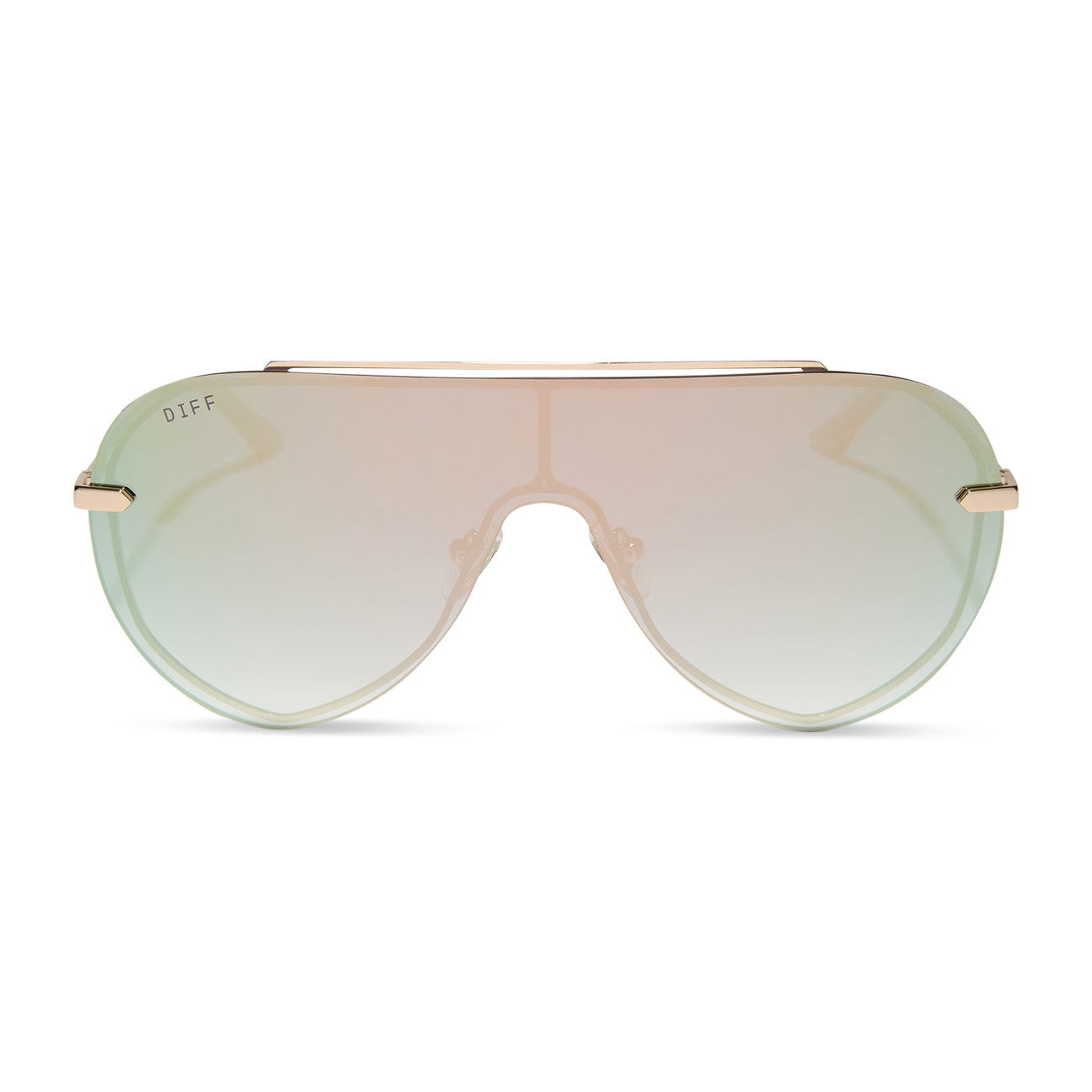 Diff Eyewear “Imani” Gold Cool Matcha Mirror Sunglasses