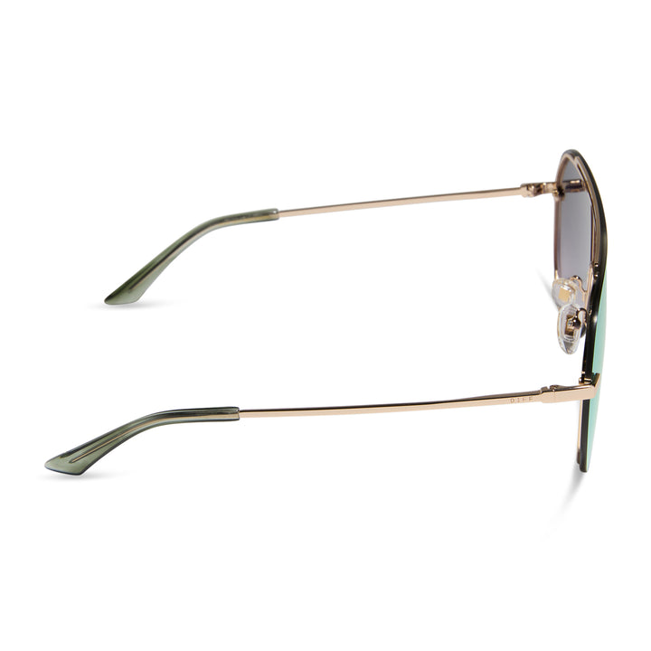 Diff Eyewear “Imani” Gold Cool Matcha Mirror Sunglasses