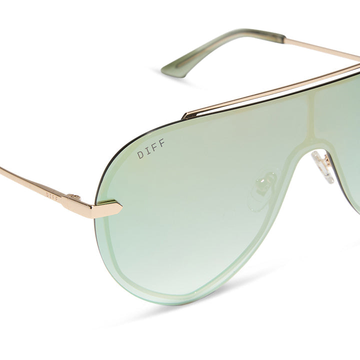 Diff Eyewear “Imani” Gold Cool Matcha Mirror Sunglasses