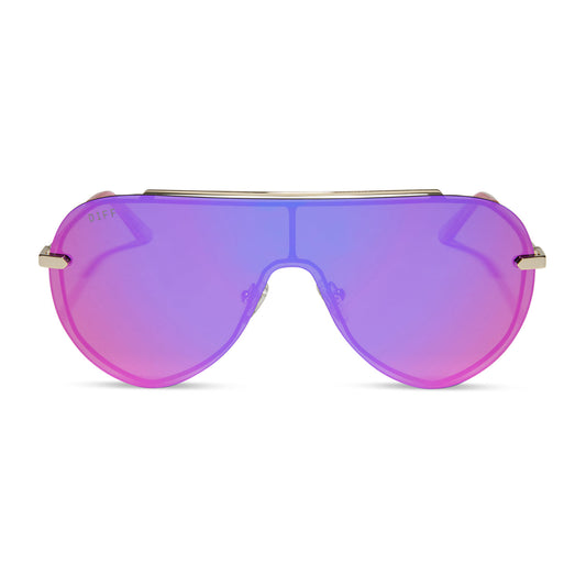 DIFF Eyewear “Imani” Gold & Pink Rush Mirror Lens Sunglasses