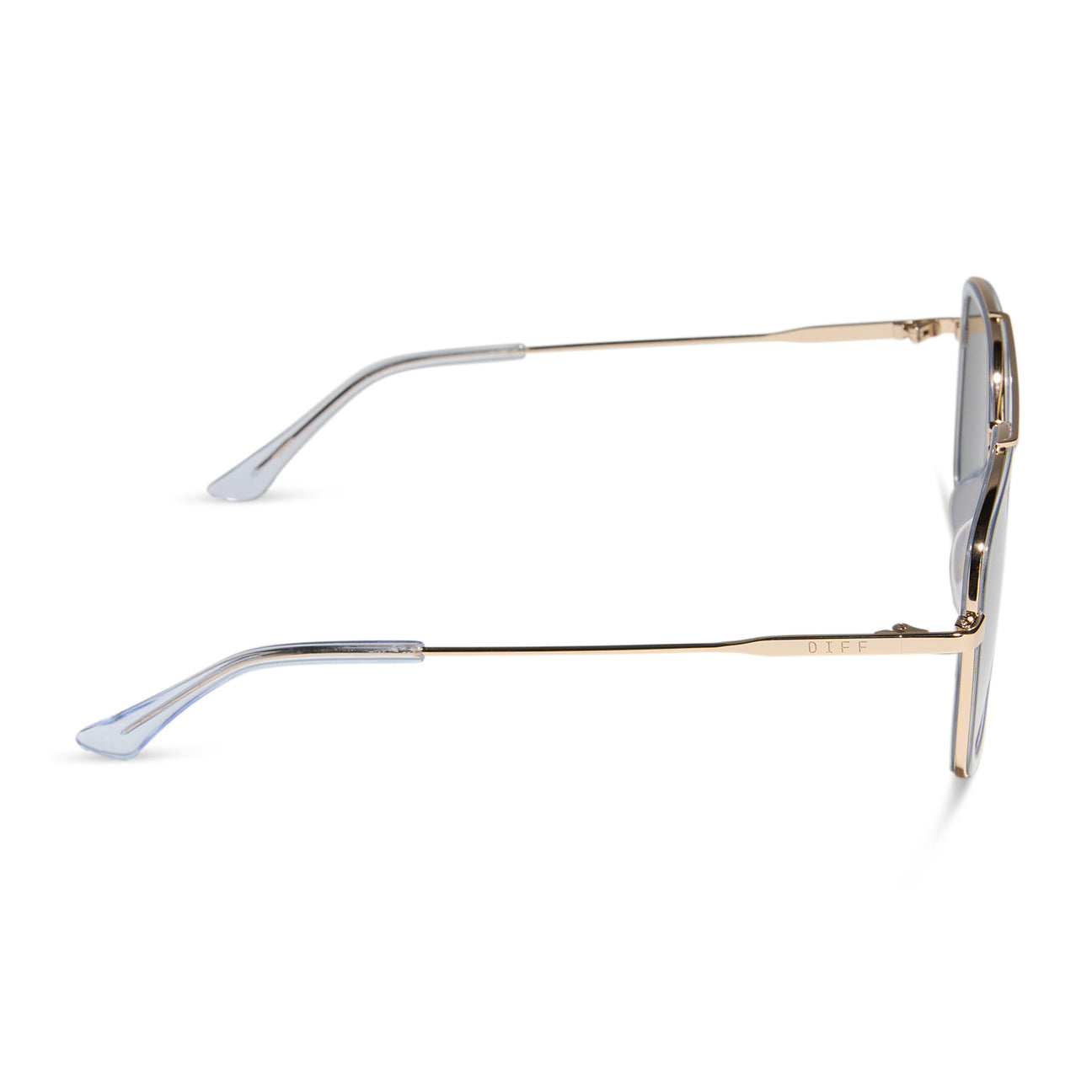 Diff Eyewear “Jordan” Gold Clear Crystal Temple Tips + Silver Mirror