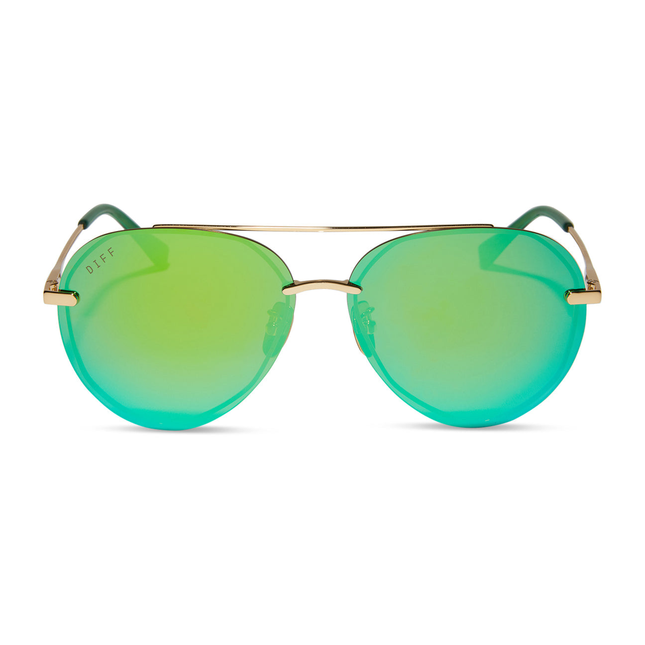 DIFF Eyewear “Lenox” Gold Green Mirror Sunglasses