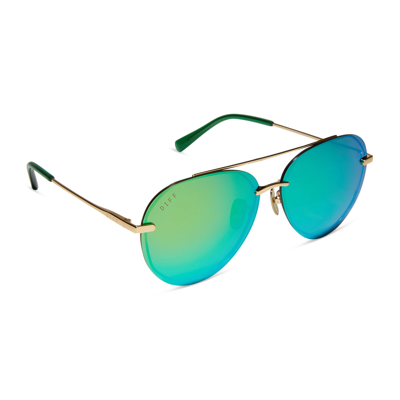 DIFF Eyewear “Lenox” Gold Green Mirror Sunglasses