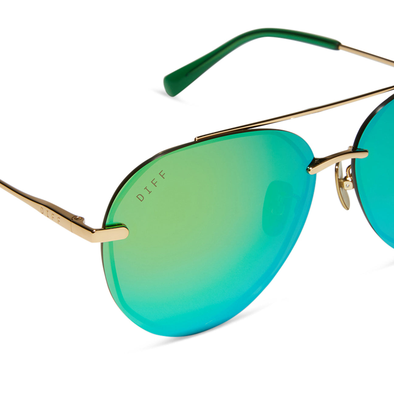 DIFF Eyewear “Lenox” Gold Green Mirror Sunglasses