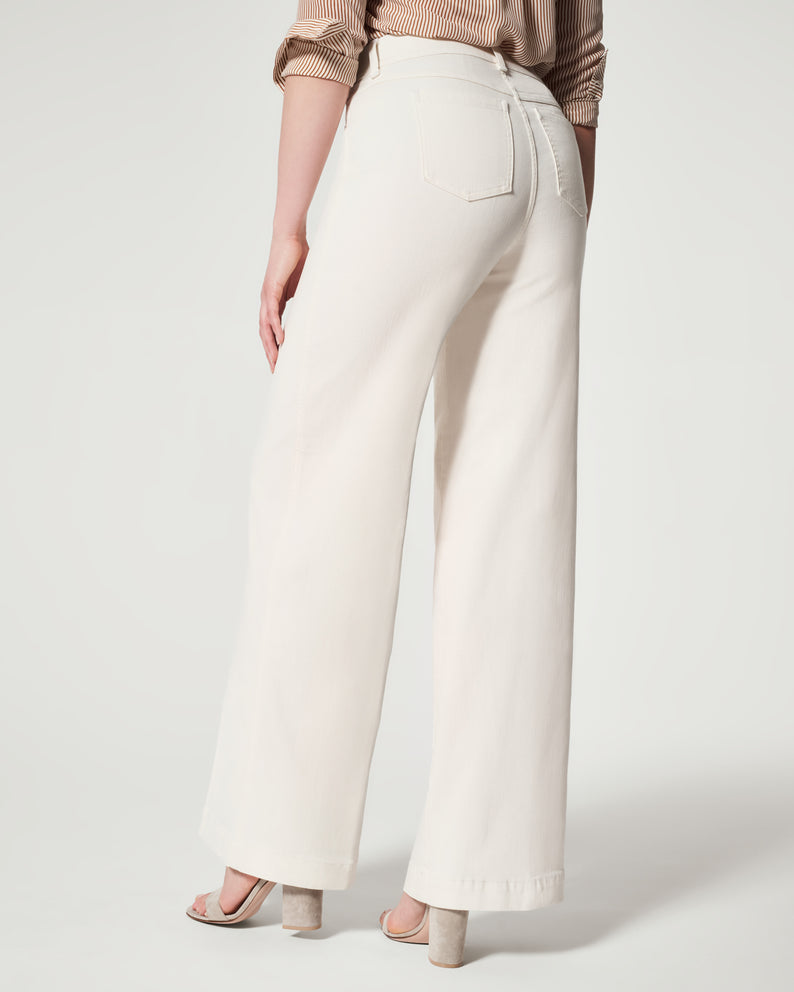 Spanx Seamed Front Wide Leg Jeans-Ecru