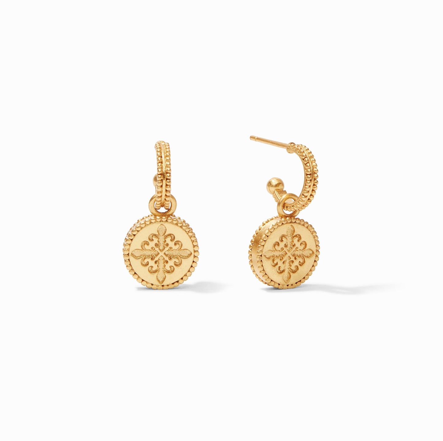 Julie Vos “Fleur-de-Lis” Hoop & Charm Earring-Iridescent Clear Crystal