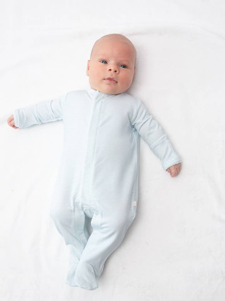 Bei Bei Snap Romper-Breezy Blue Stripes
