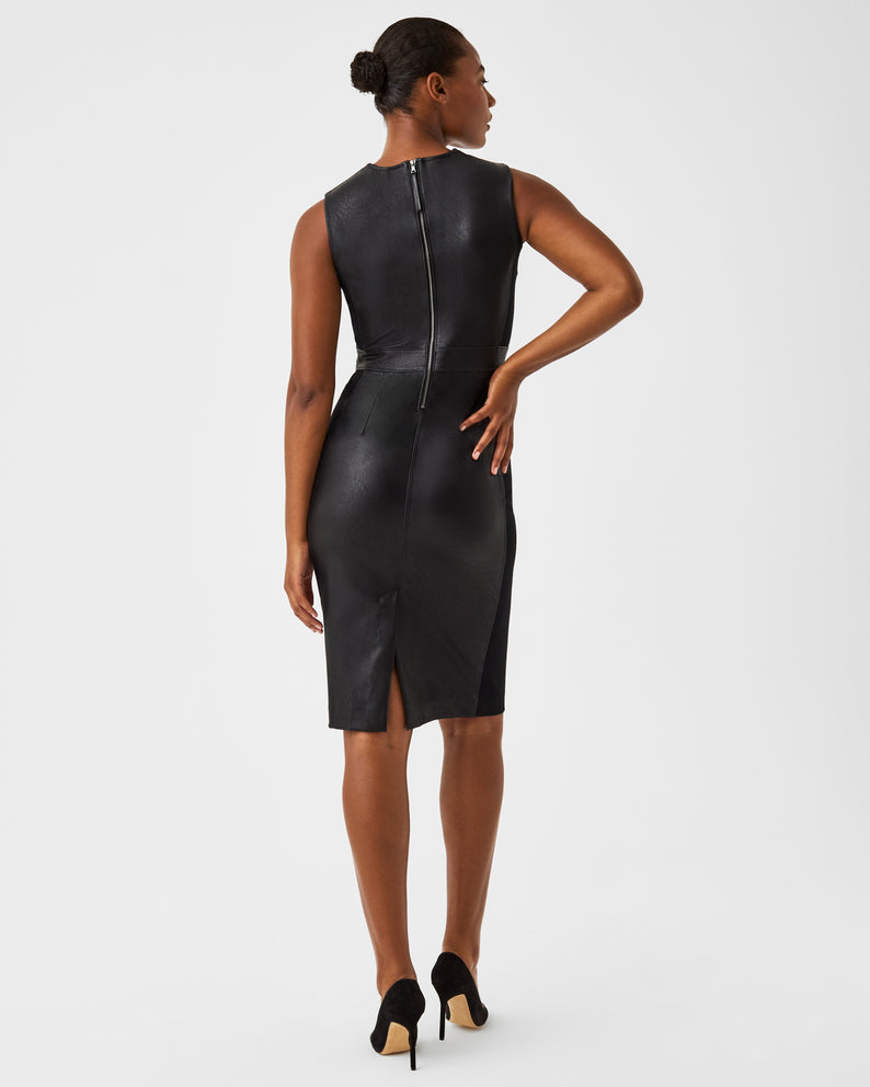Spanx Leather-Like Combo Sheath Dress-Luxe Black