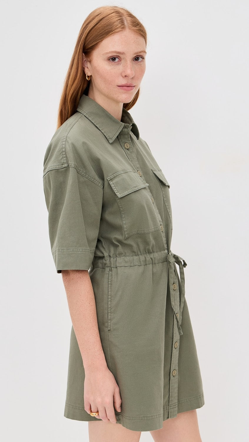 Faherty Utility Twill Mini Sundress-Coastal Sage