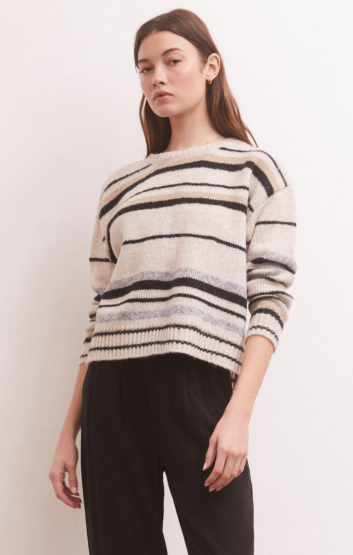 Z Supply Middlefield Stripe Sweater-Light Oatmeal Heather