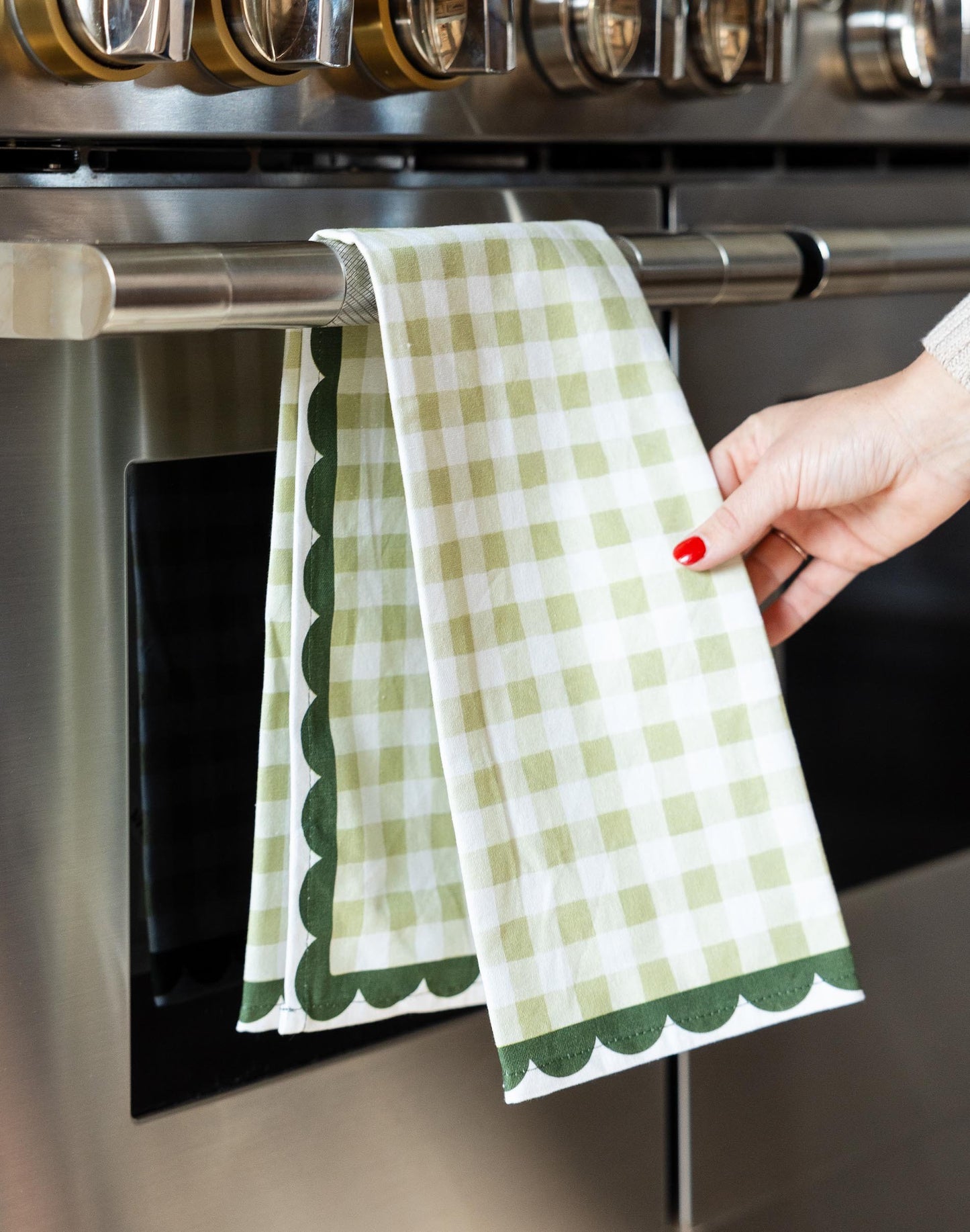 Paper Farm Press "Green Gingham" Scalloped Tea Towel