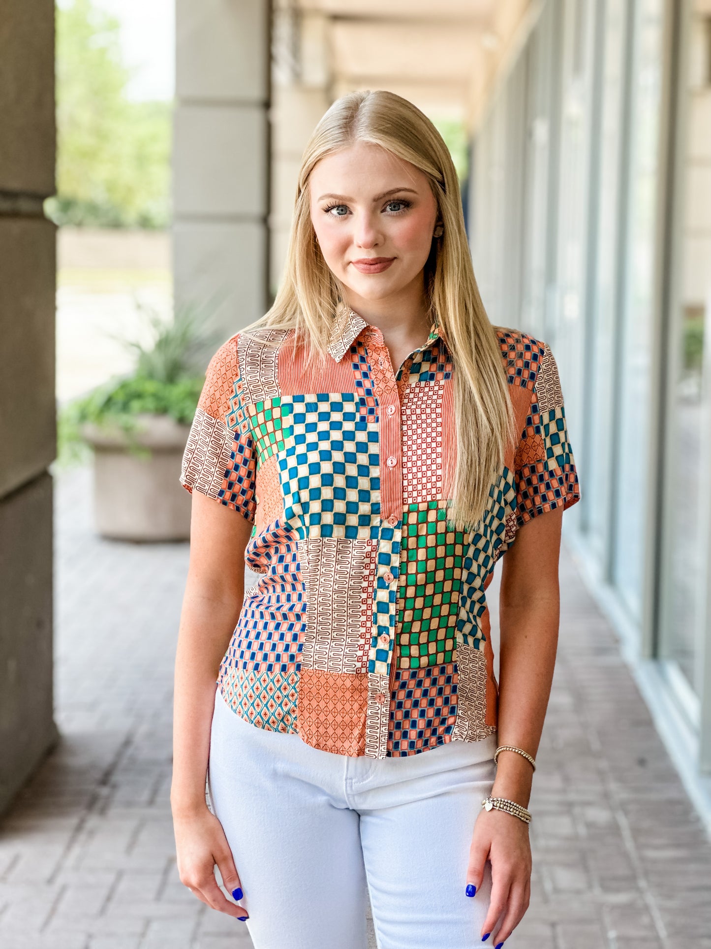 Lost + Wander "Blissful Mesa" Short Sleeve Shirt-Orange Multi