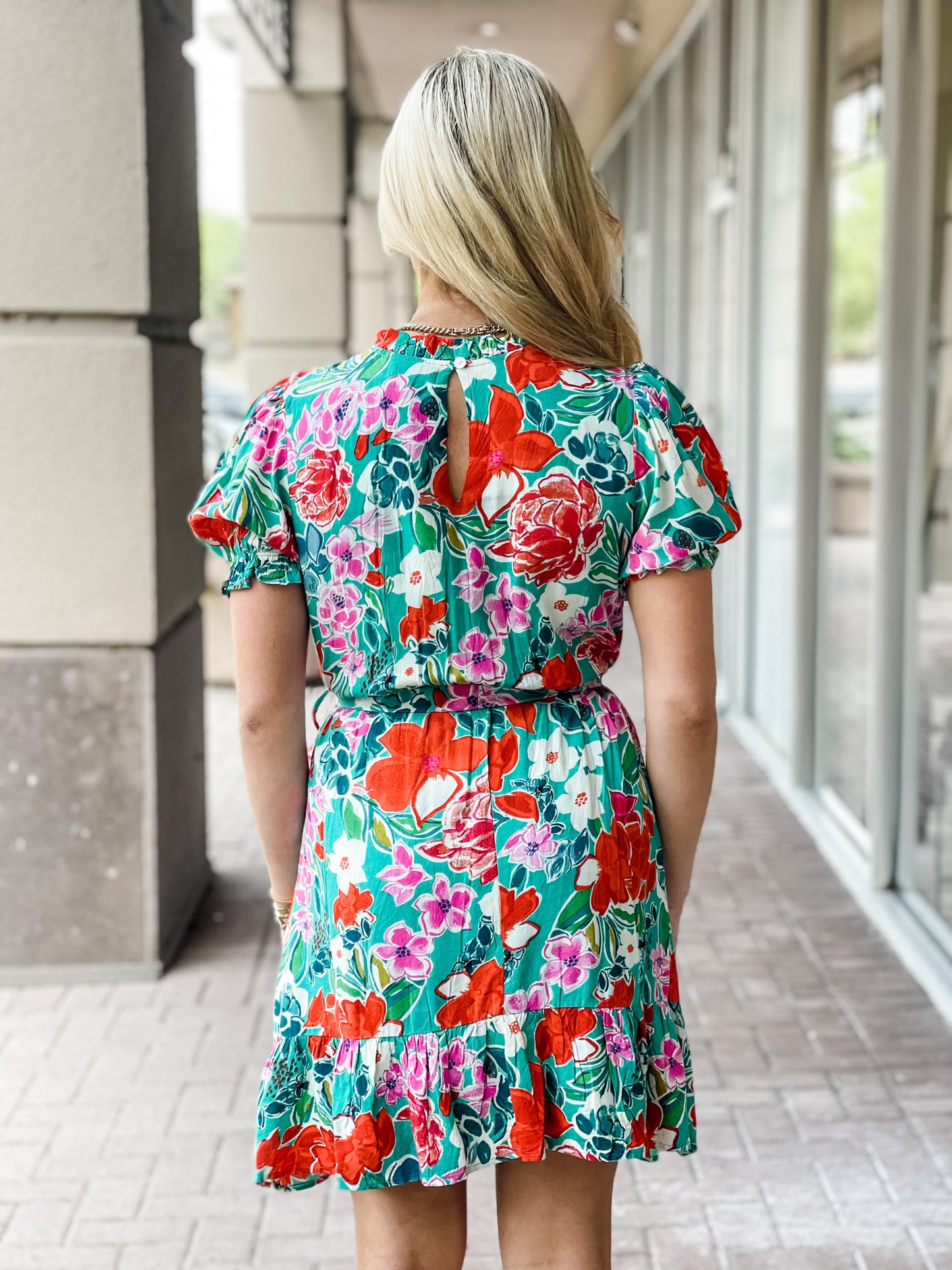 THML Maizy S/S Floral Dress-Teal