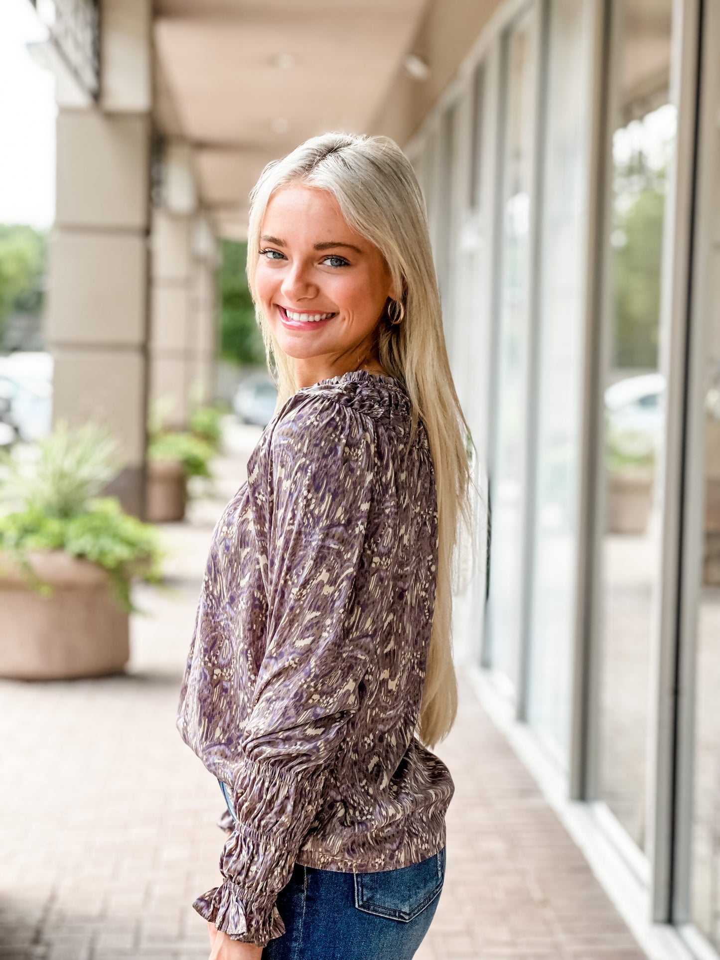 THML Mystic Long Sleeve Blouse-Grey