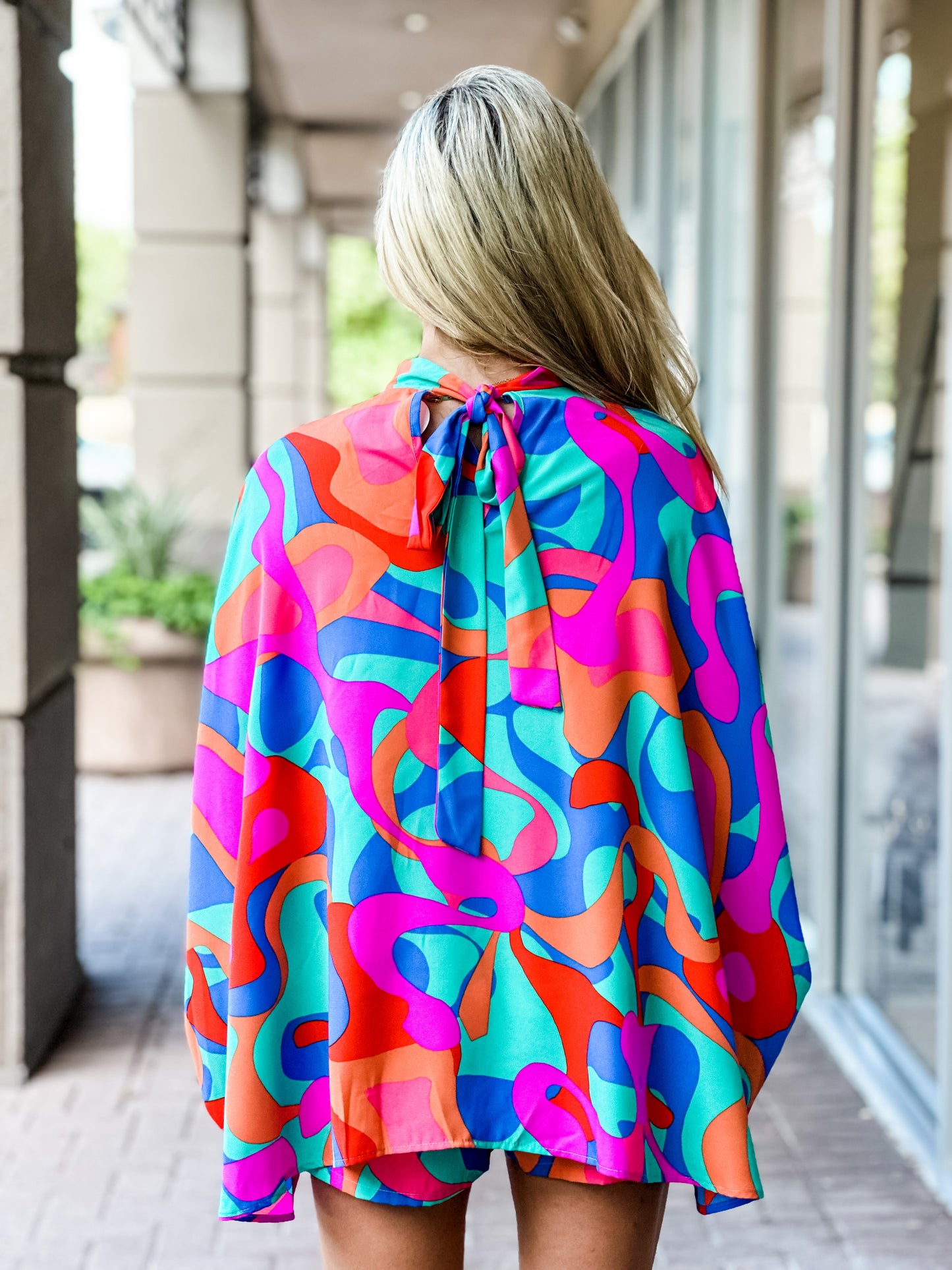 The Greta Print Caftan Hi-Lo Blouse-Turquoise