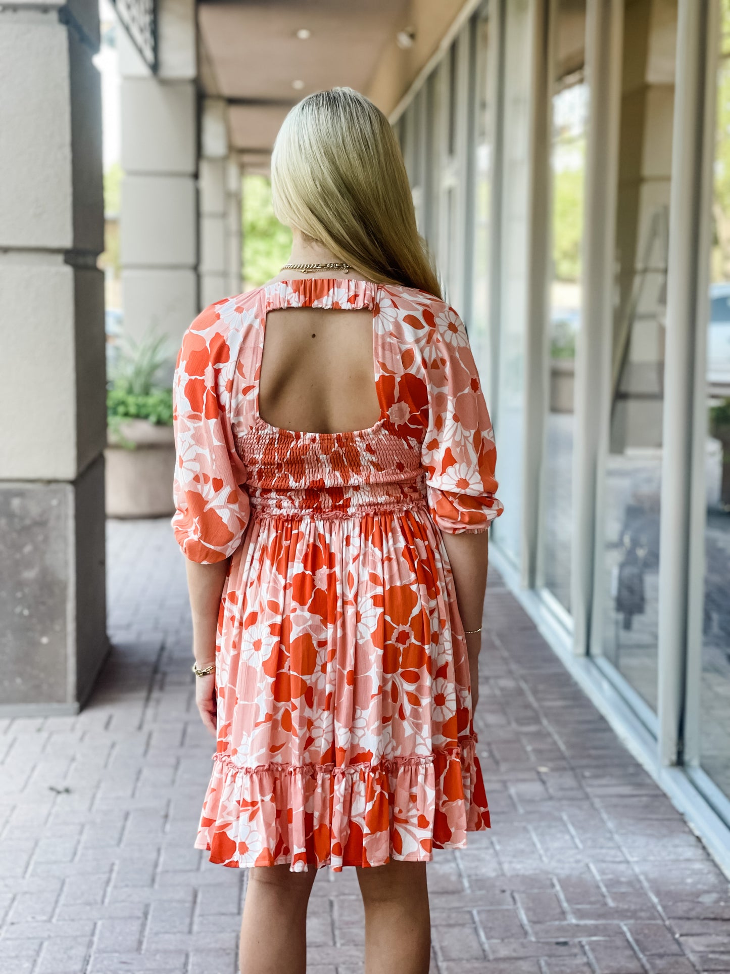 The Gardner Floral Smocked Dress-Coral