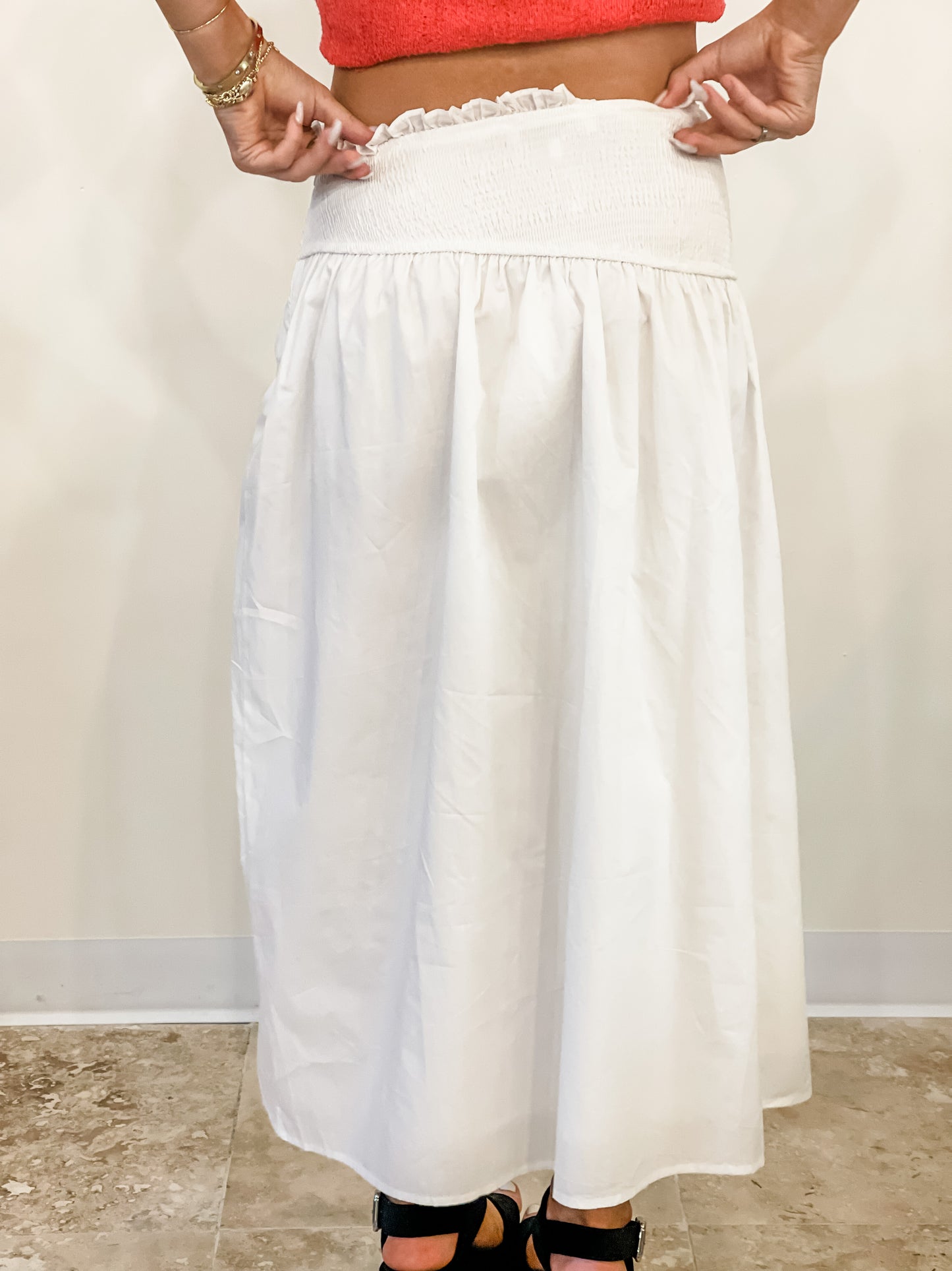Sofie the Label "Audrey" Ruched Midi Skirt-Off White