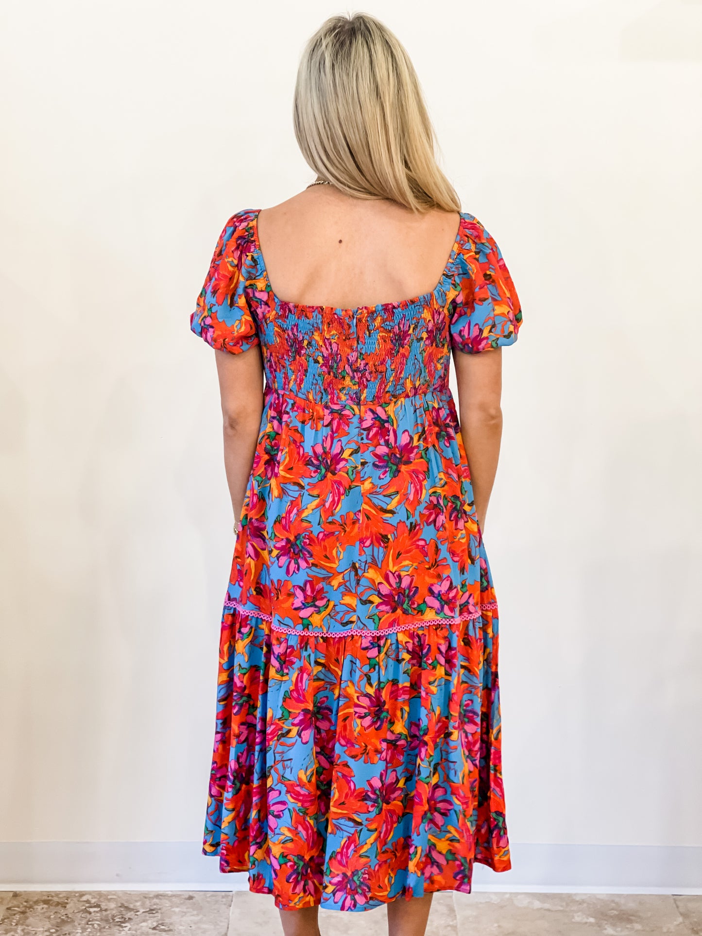 Lost + Wander "Hydra Springs" Midi Dress-Blue Floral