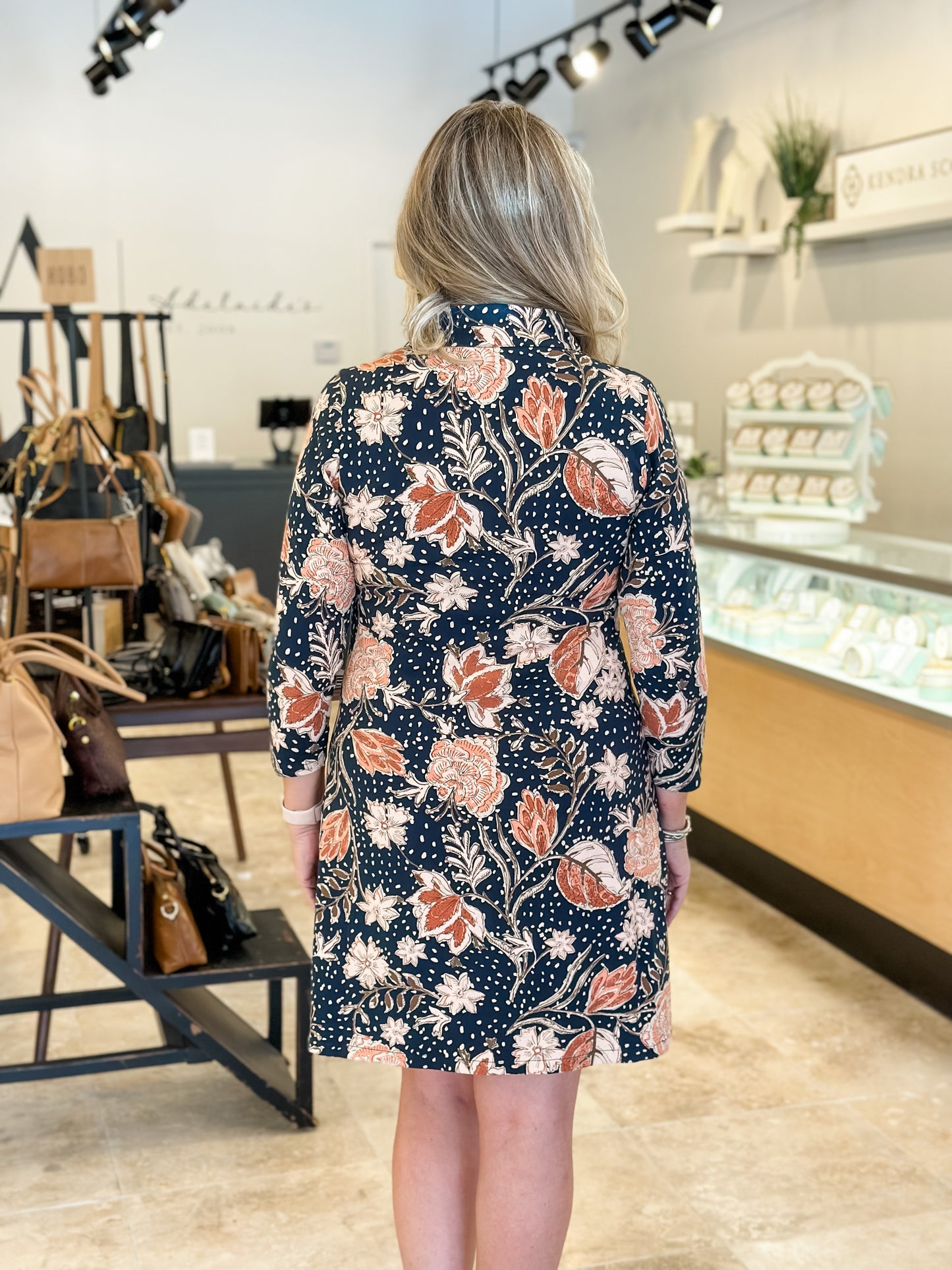 Spartina Nora Half Zip Dress - 1859 Lightouse Starry Floral Slate