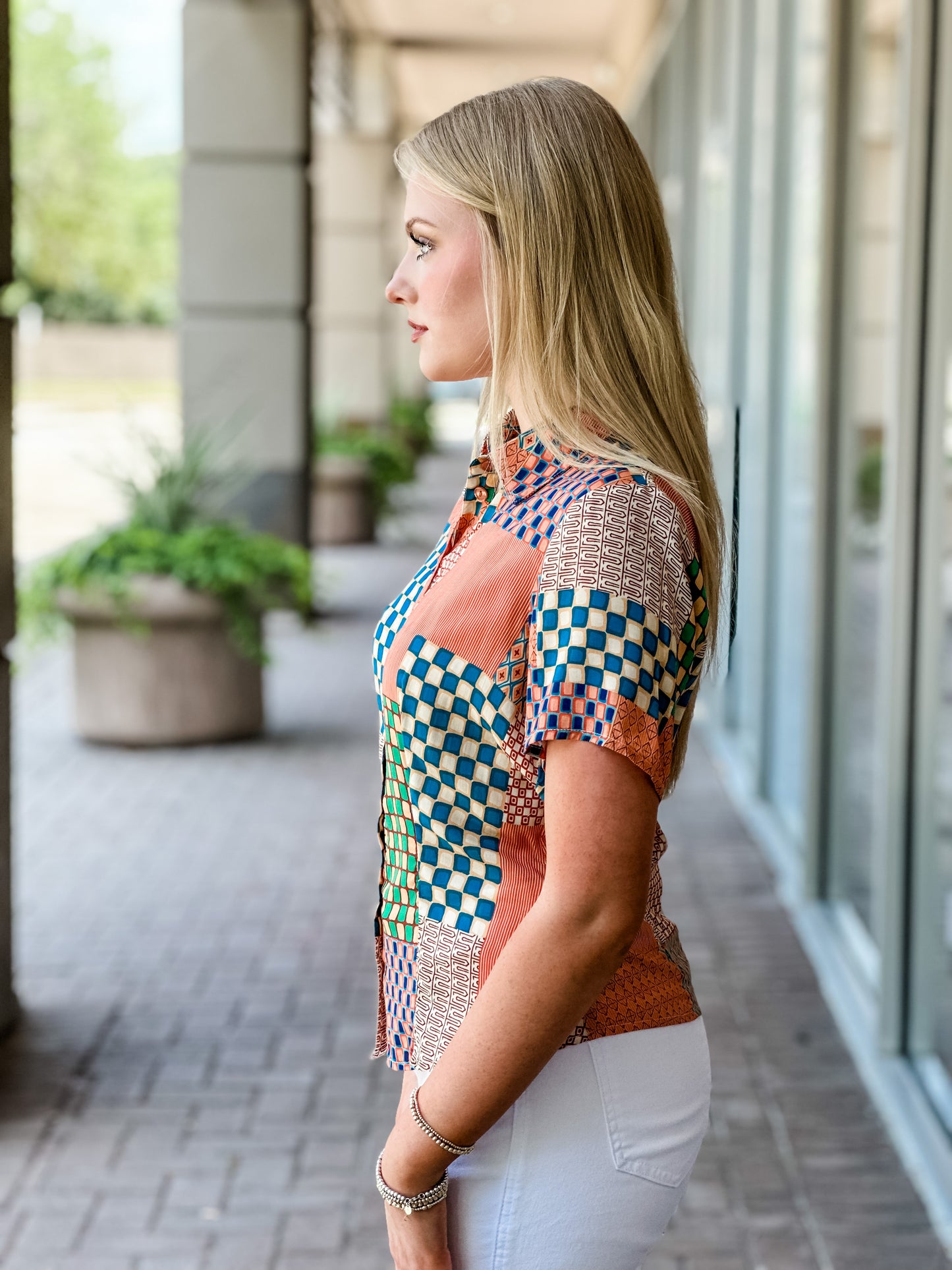 Lost + Wander "Blissful Mesa" Short Sleeve Shirt-Orange Multi