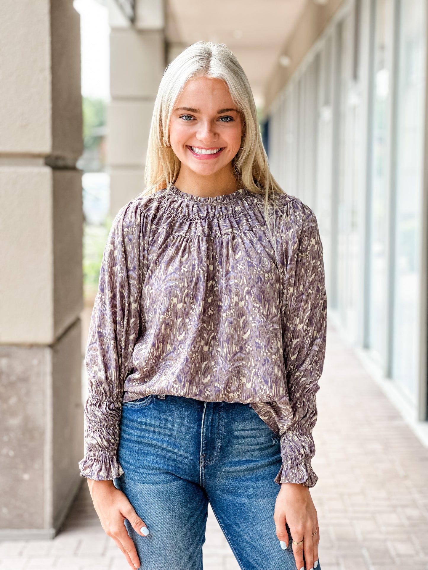 THML Mystic Long Sleeve Blouse-Grey
