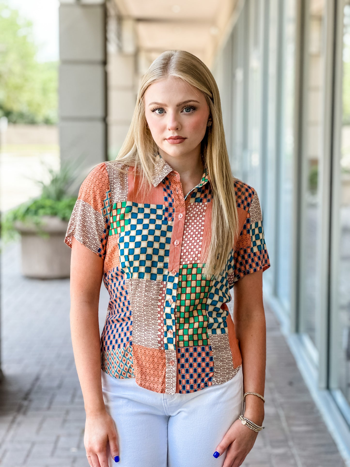 Lost + Wander "Blissful Mesa" Short Sleeve Shirt-Orange Multi