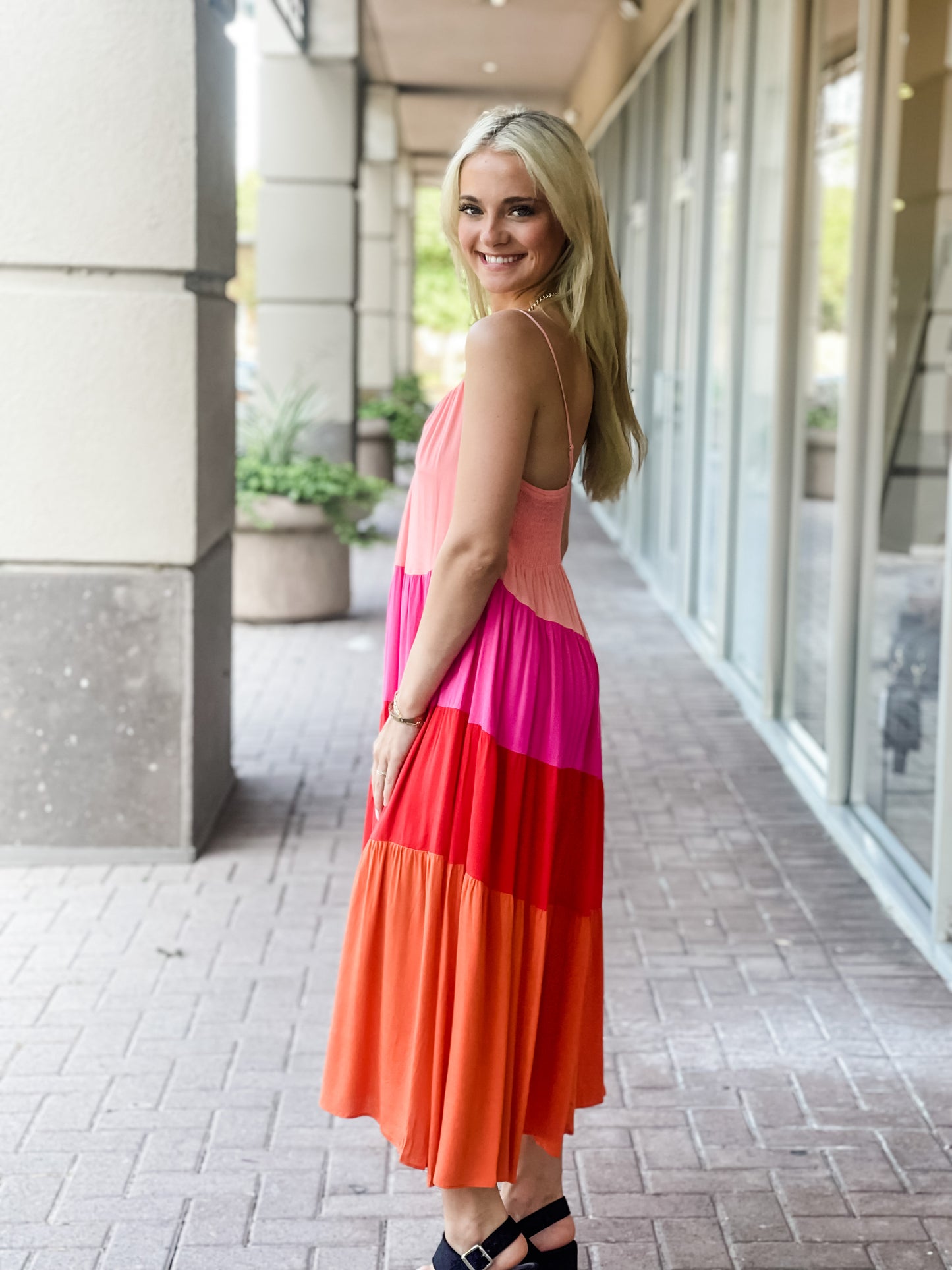 Lucy Paris Positano Color Block Dress - Pink/Orange