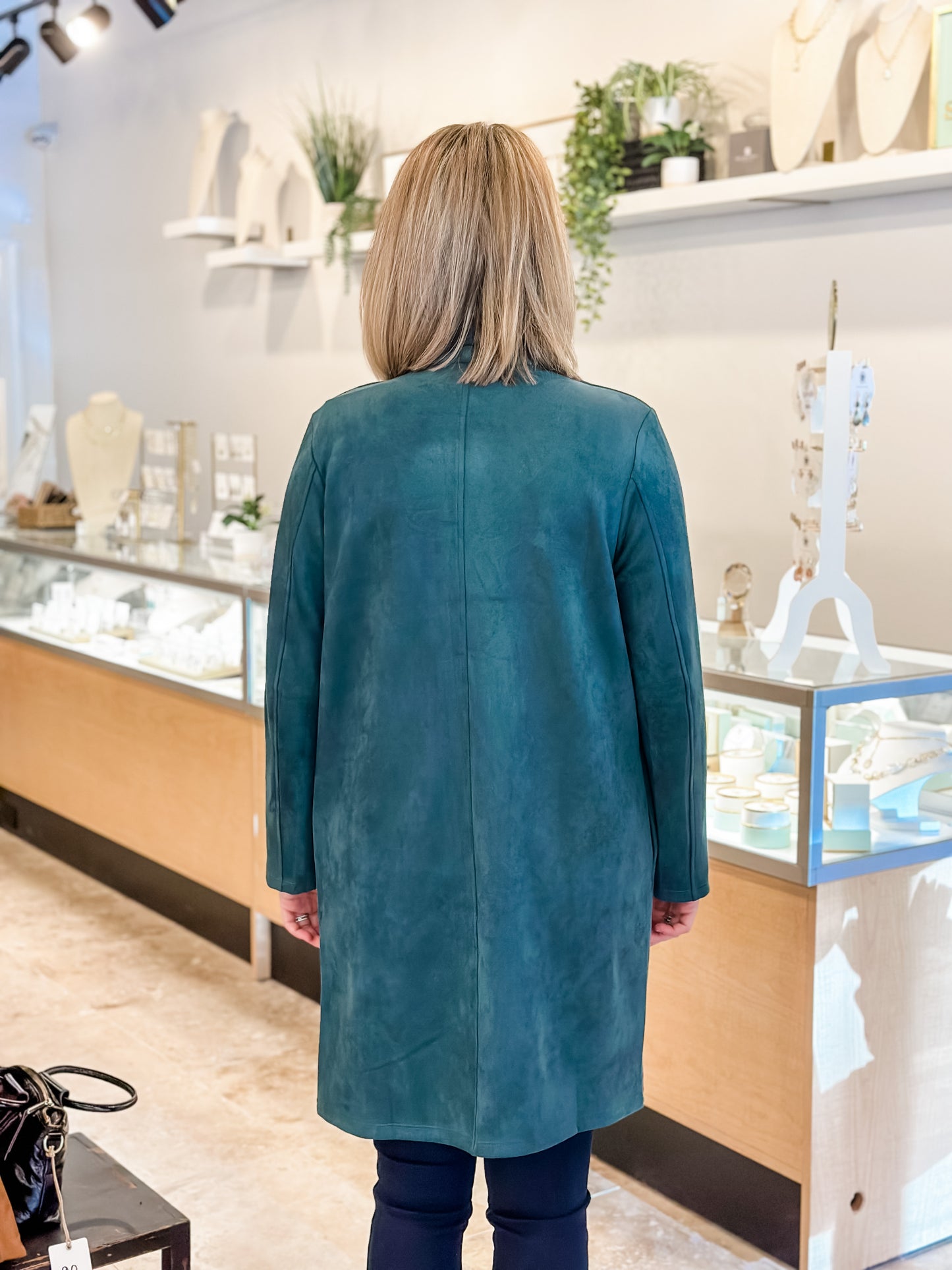 THML Chandler Faux Suede Coat-Teal