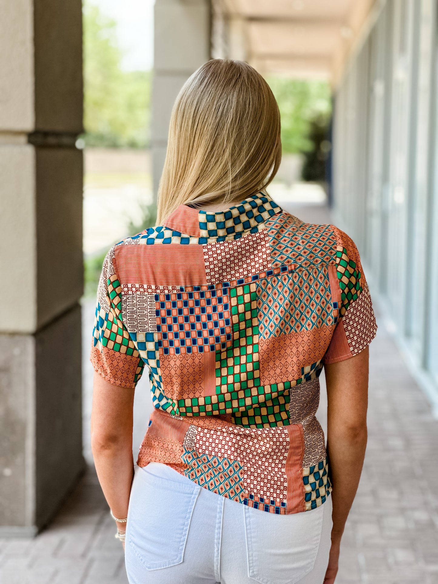 Lost + Wander "Blissful Mesa" Short Sleeve Shirt-Orange Multi
