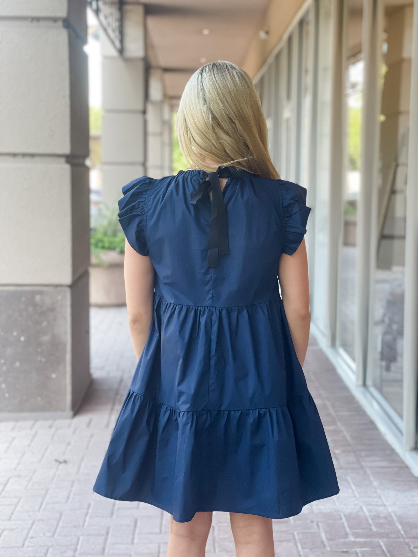 Aureum Mavis Flutter Sleeve Dress-Navy