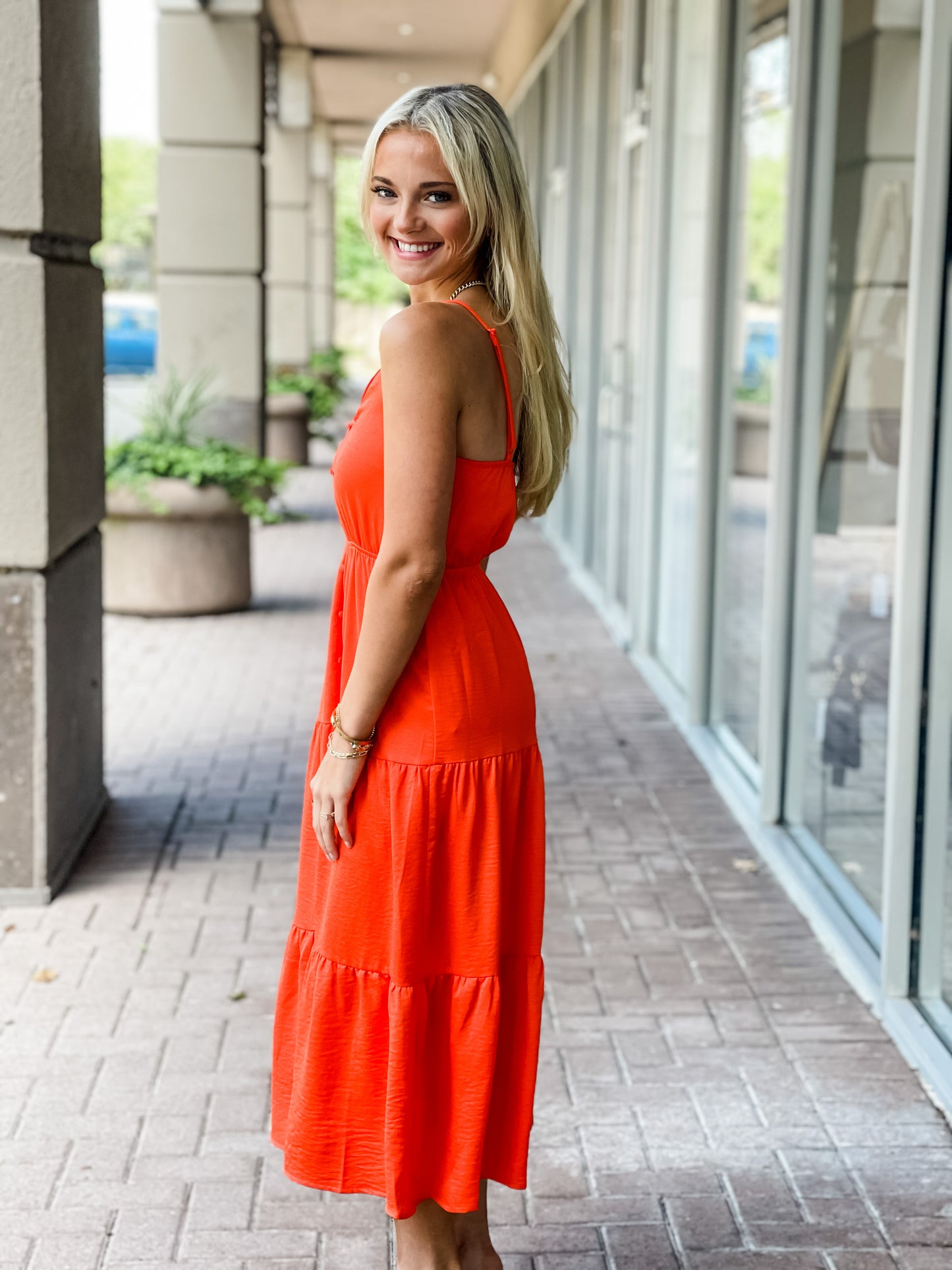 THML Ginny Tiered Maxi Dress-Persimmon