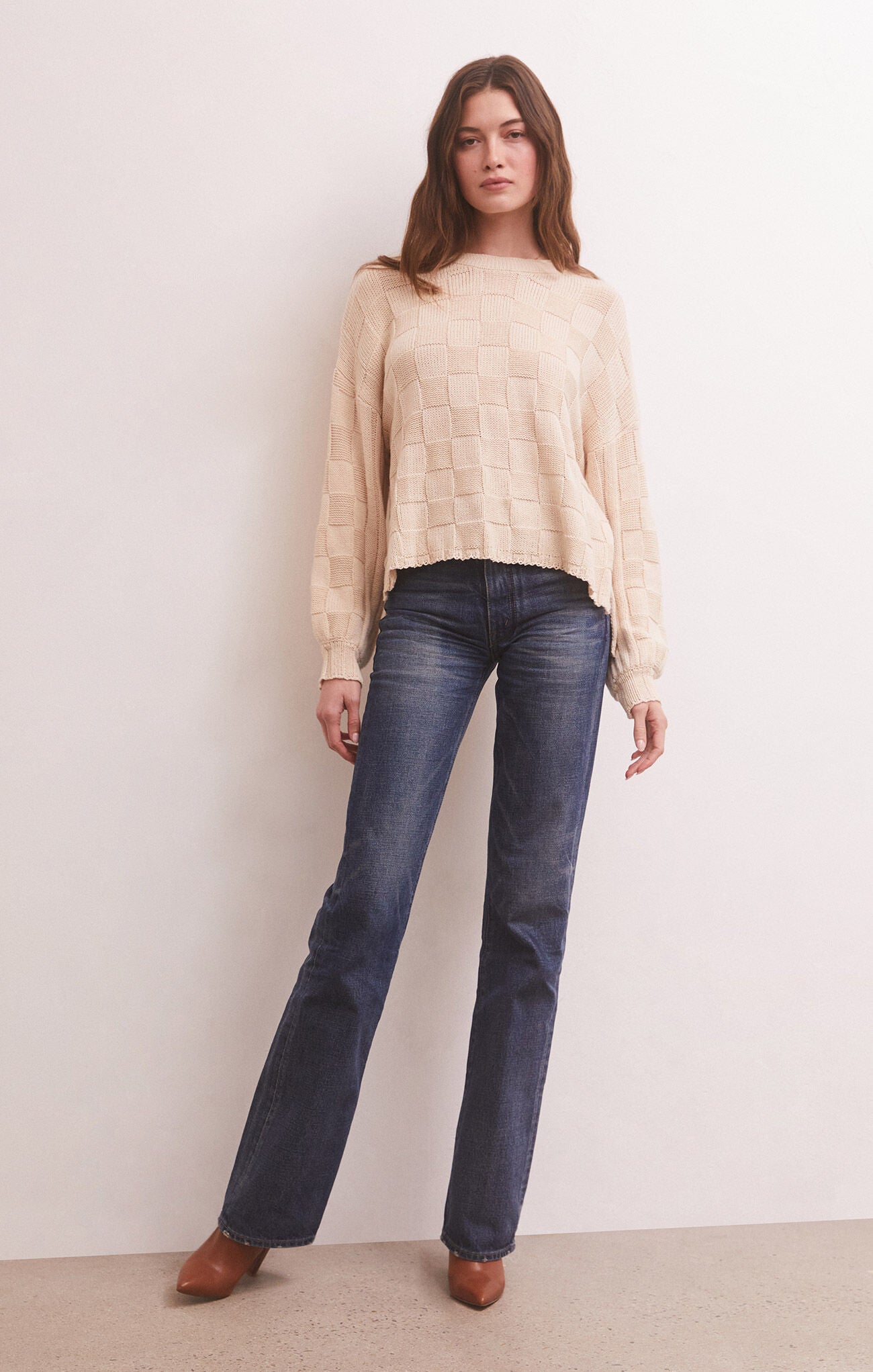Z Supply Foster Checker Sweater- Whisper White