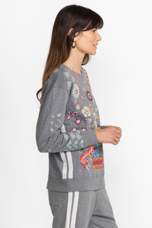 Johnny Was Griffin Ribbon Sweatshirt-Dark Heather