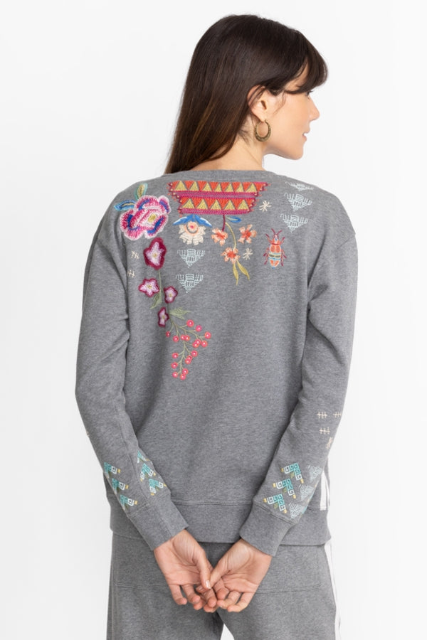 Johnny Was Griffin Ribbon Sweatshirt-Dark Heather