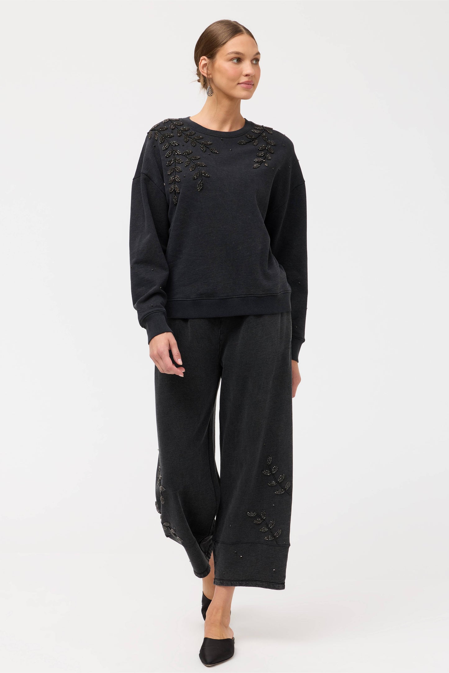 Johnny Was French Terry Beaded Sweatshirt - Charcoal Heather