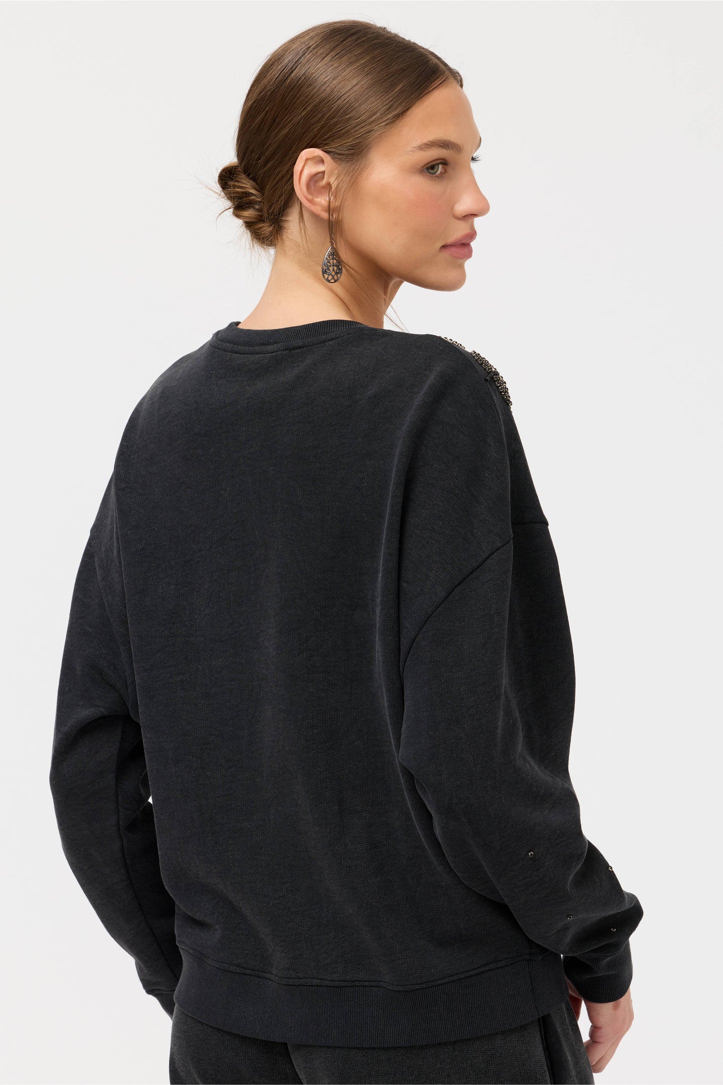 Johnny Was French Terry Beaded Sweatshirt - Charcoal Heather