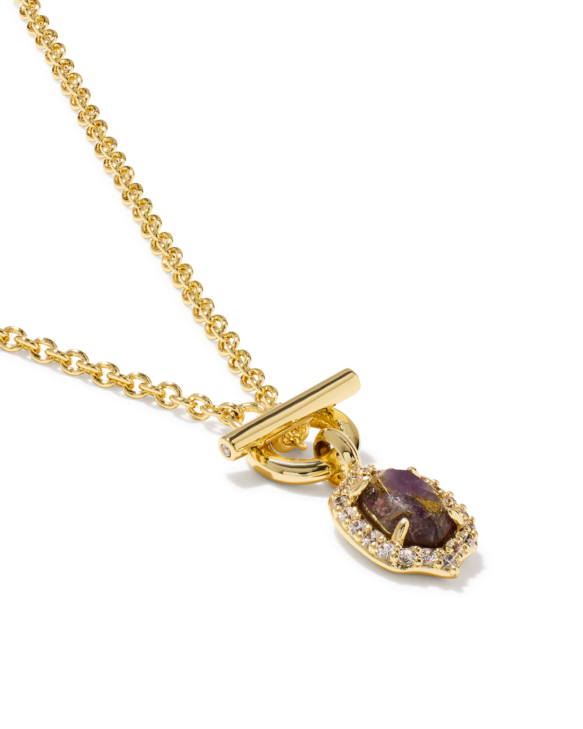 Kendra Scott Daphne Crystal Frame Toggle Necklace-Gold Bronze Purple Amethyst