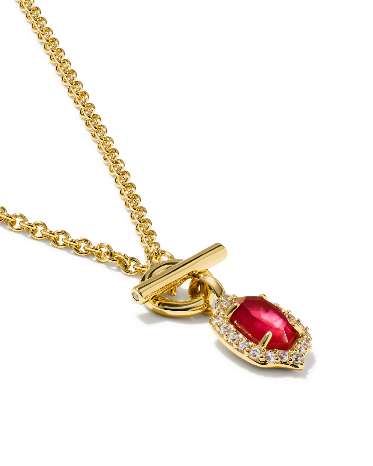 Kendra Scott Daphne Crystal Frame Toggle Necklace-Gold Dark Pink Illusion