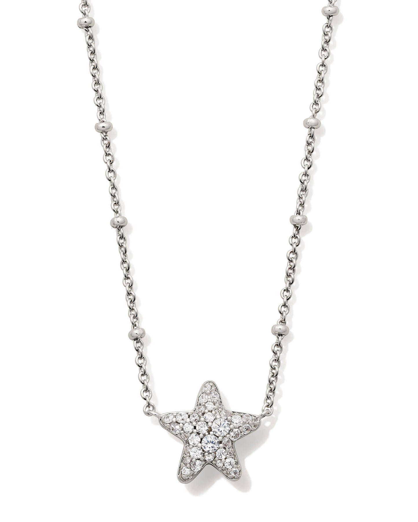 Kendra Scott Jae Star Pave Pendant Necklace-Silver White Crystal