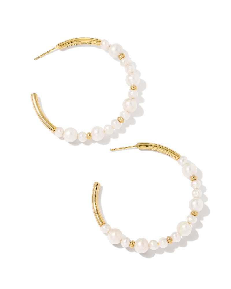 Kendra Scott Jovie Beaded Hoop Earring-Gold White Pearl