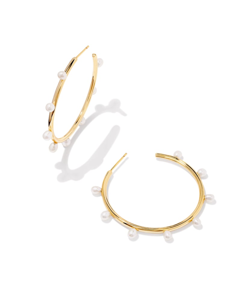 Kendra Scott Leighton Pearl Hoop- Gold or Silver