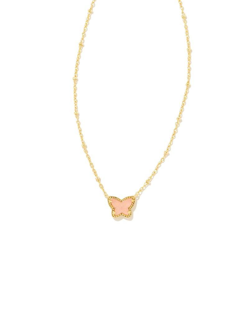 Kendra Scott Lillia Small Short Pendant Necklace-Gold Light Pink Drusy