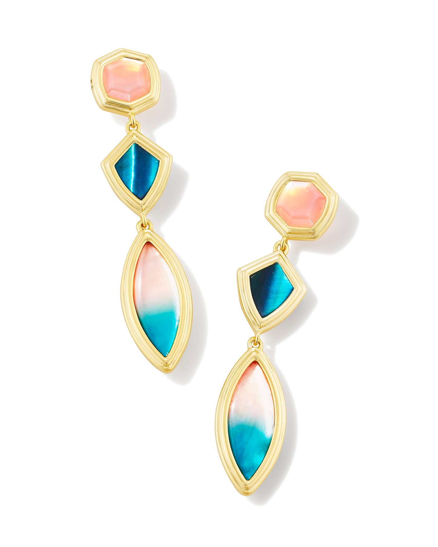 Kendra Scott Monica Linear Earring-Gold Teal Mix
