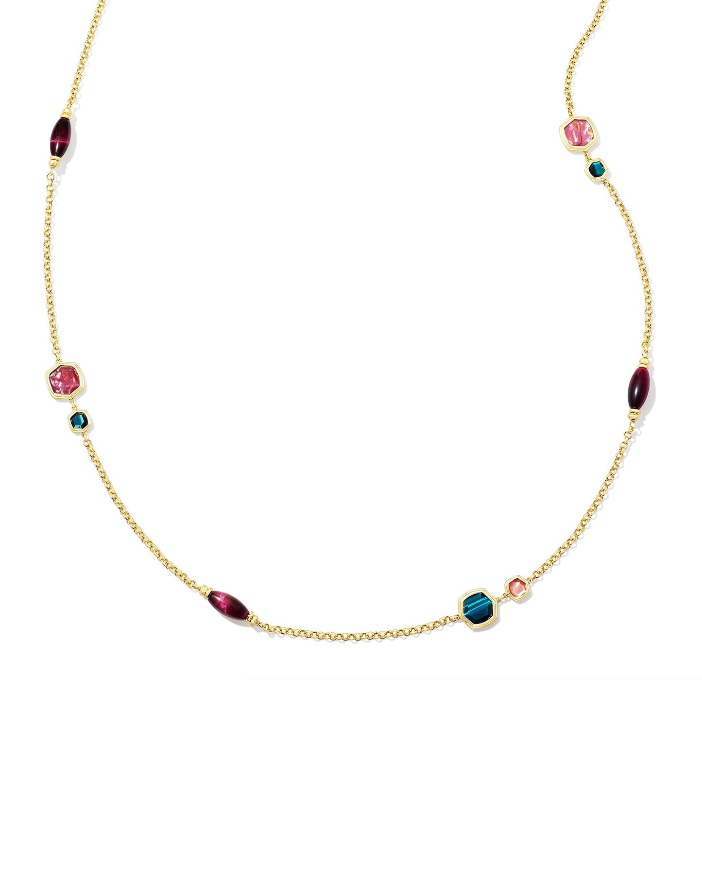 Kendra Scott Monica Long Strand Necklace-Gold Teal Mix
