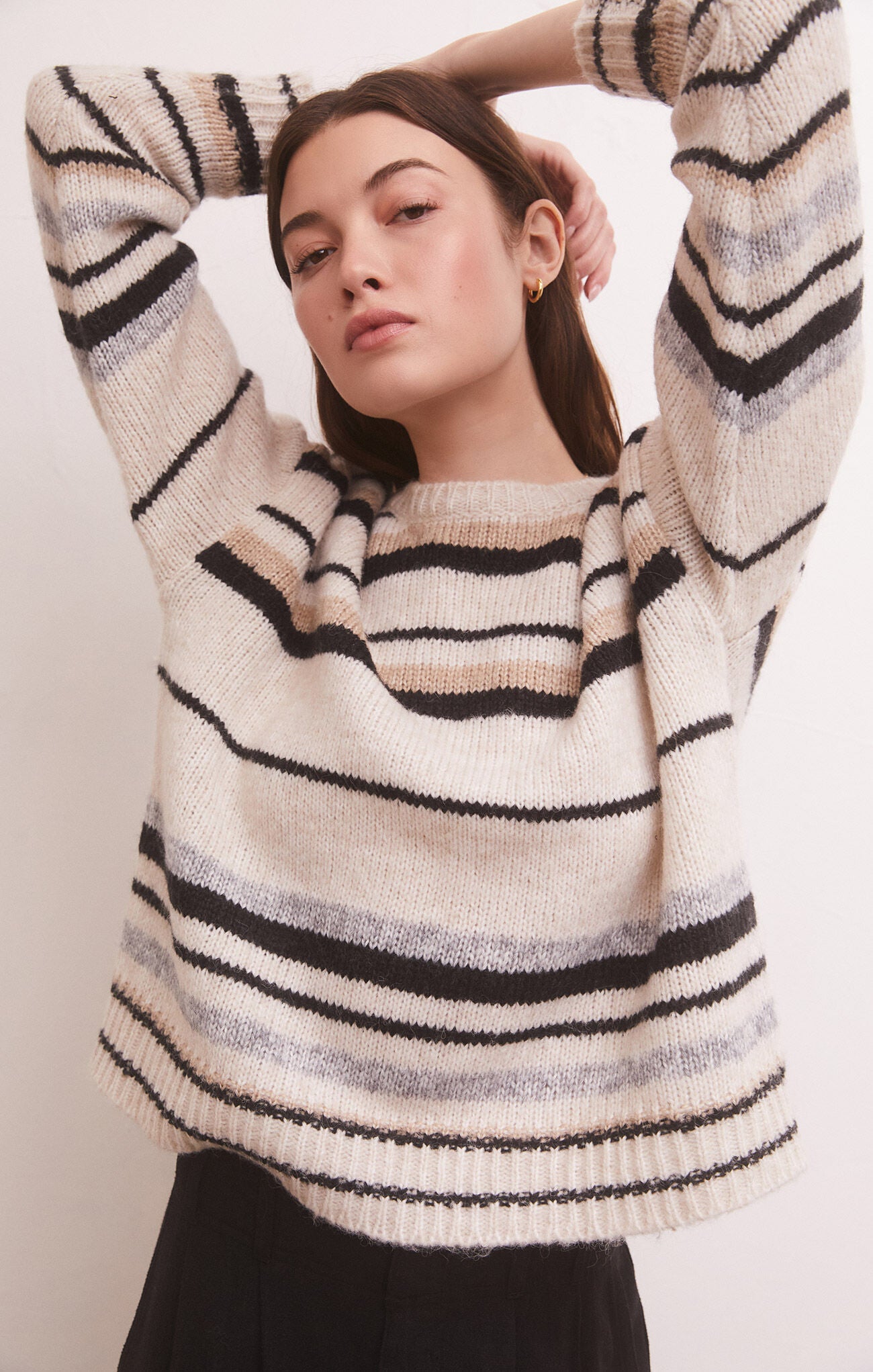 Z Supply Middlefield Stripe Sweater-Light Oatmeal Heather