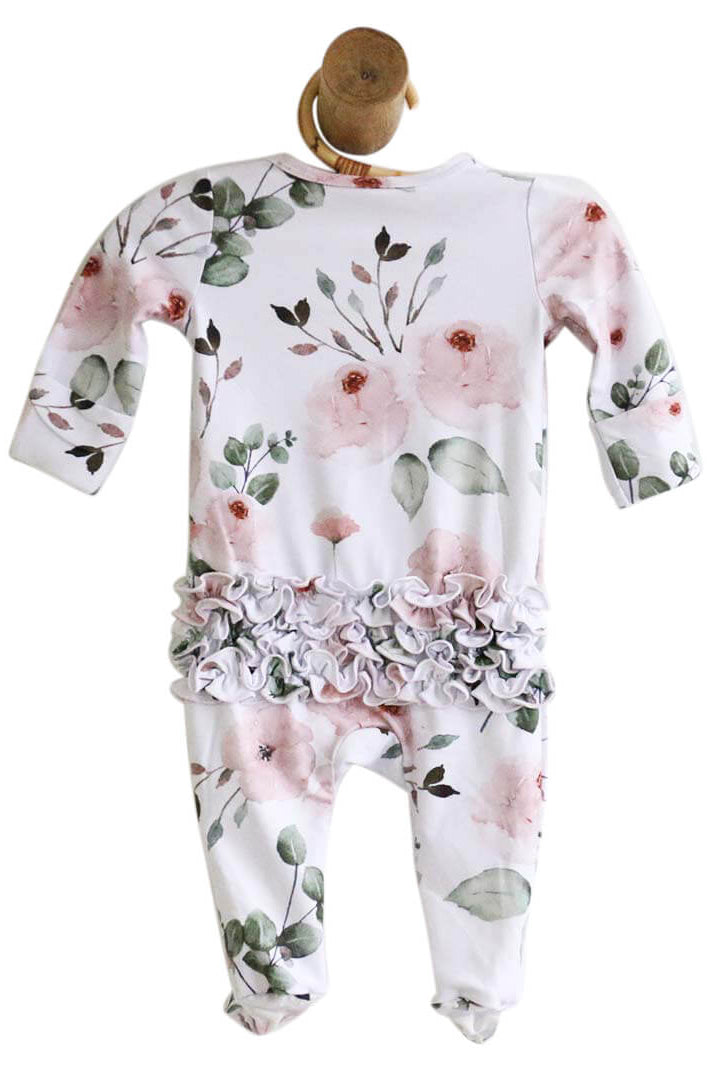 Caden Lane “Millie's Dusty Rose Floral” Ruffle Zipper Footie