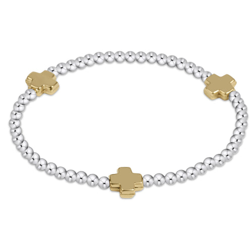 Enewton “Signature Cross” Sterling Mixed Metal Pattern 3mm Bead Bracelet